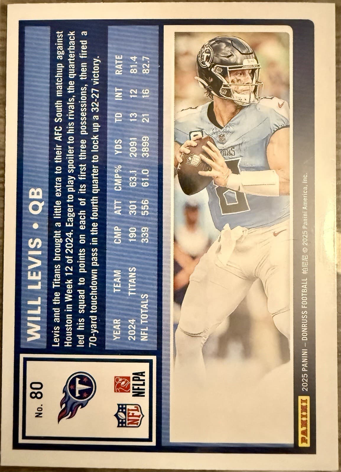 2025 Panini Donruss Will Levis Purple Press Proof #80 Tennessee Titans - Thumbnail 4