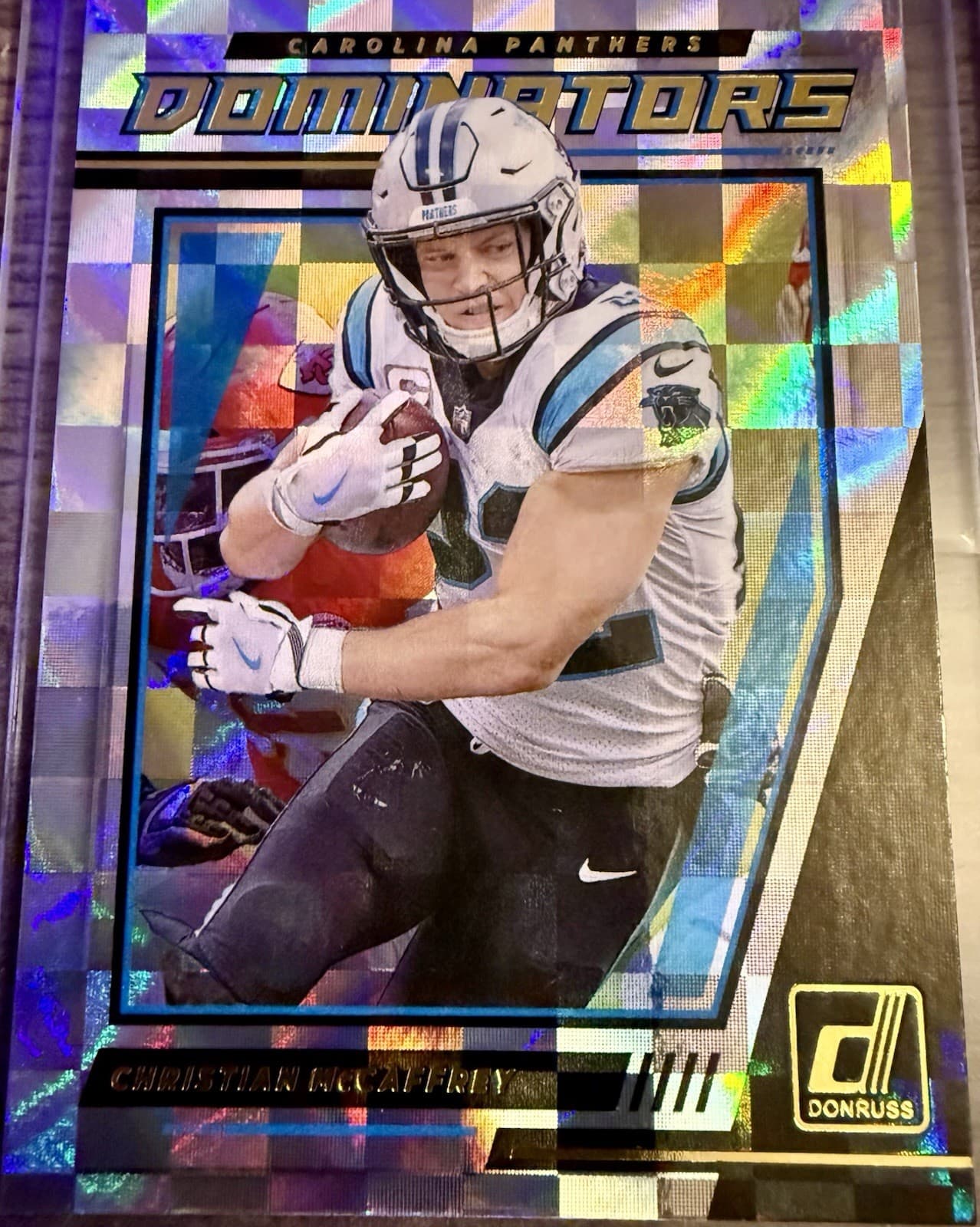 2021 Panini Donruss Dominators Christian McCaffrey #D5 Checkerboard Refractor - Thumbnail 3