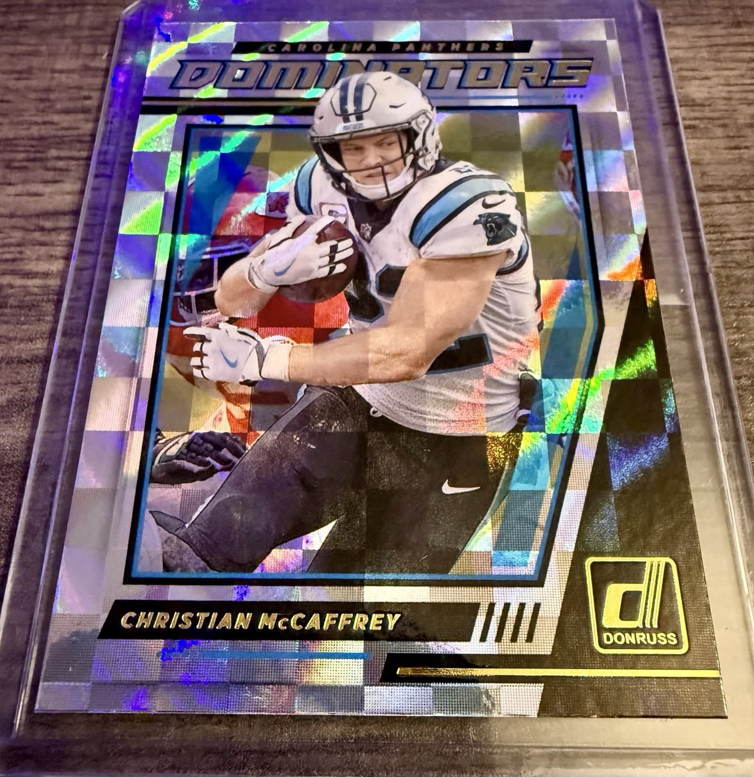 2021 Panini Donruss Dominators Christian McCaffrey #D5 Checkerboard Refractor - Thumbnail 5