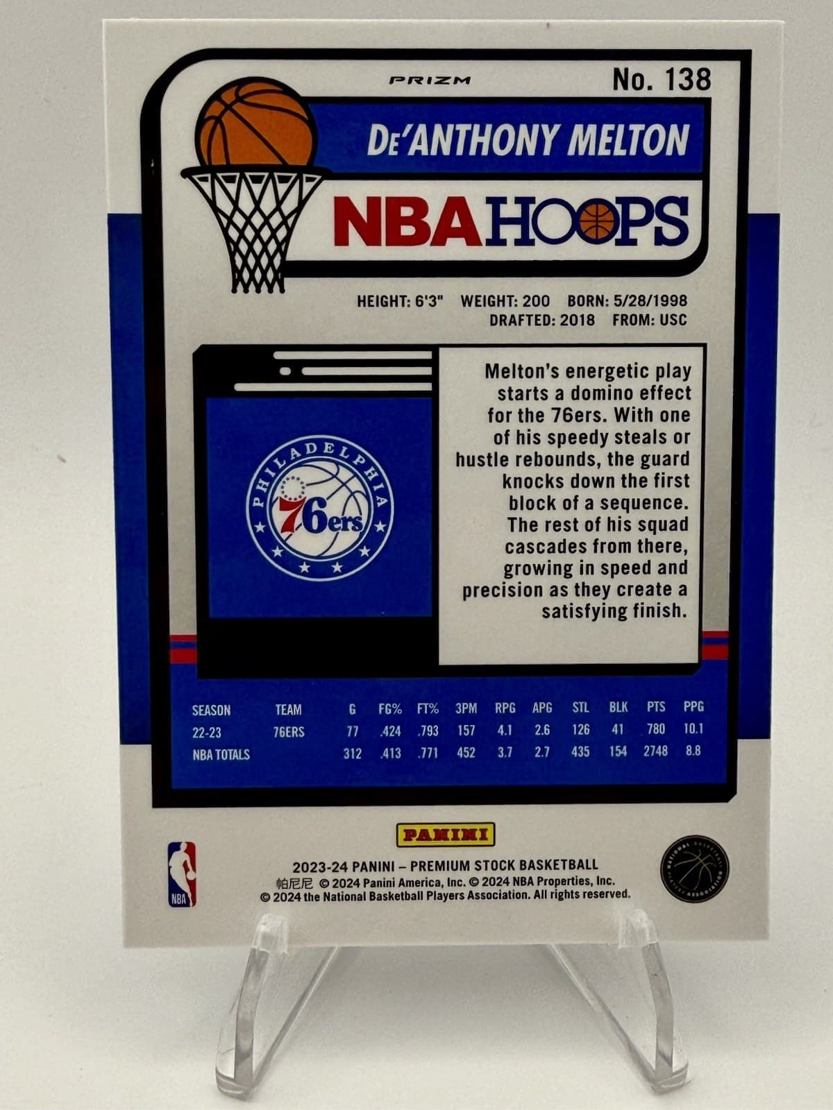 2023-24 Panini NBA Hoops Premium Stock Premium Prizm De'Anthony Melton #138 - Thumbnail 2