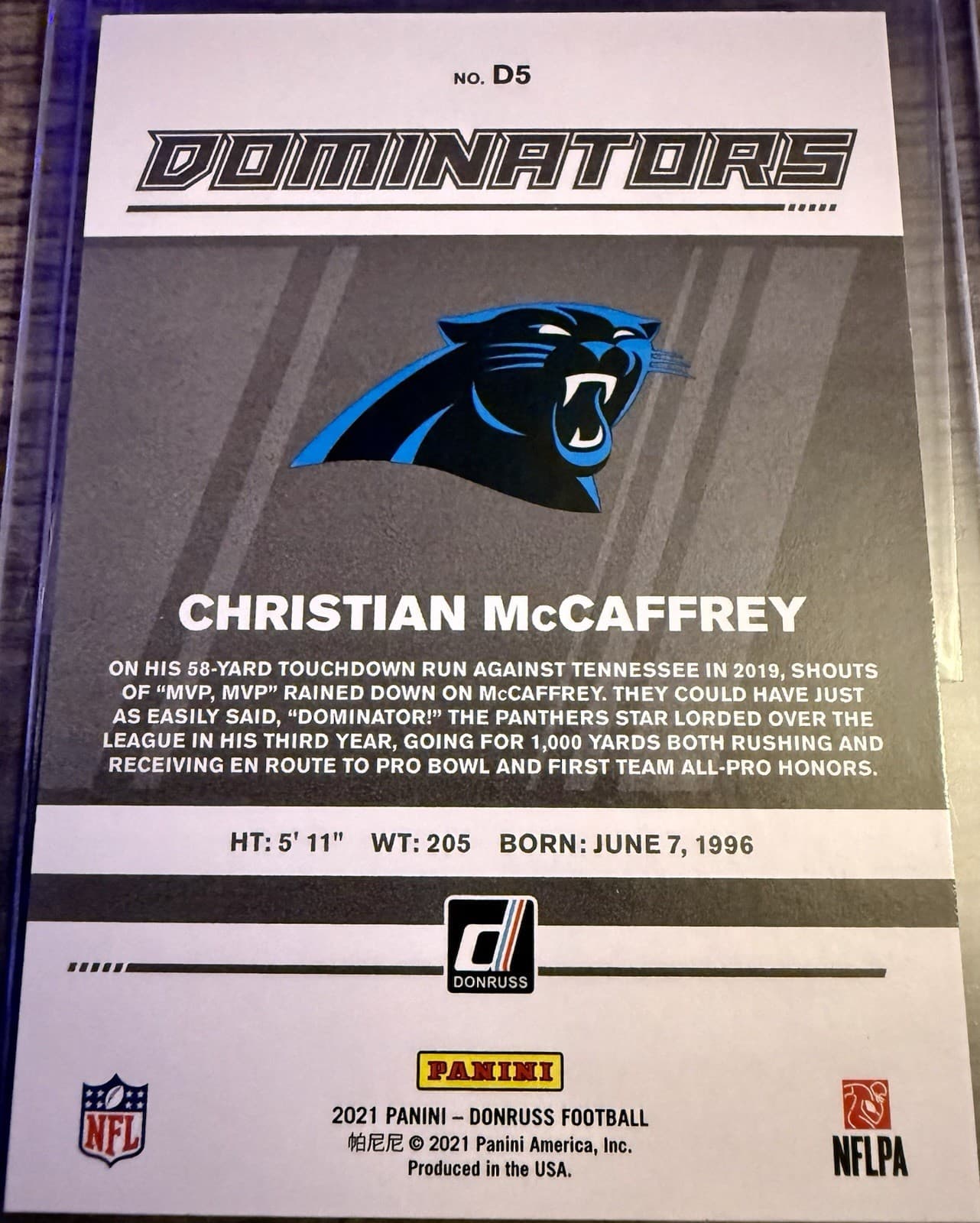 2021 Panini Donruss Dominators Christian McCaffrey #D5 Checkerboard Refractor - Thumbnail 4