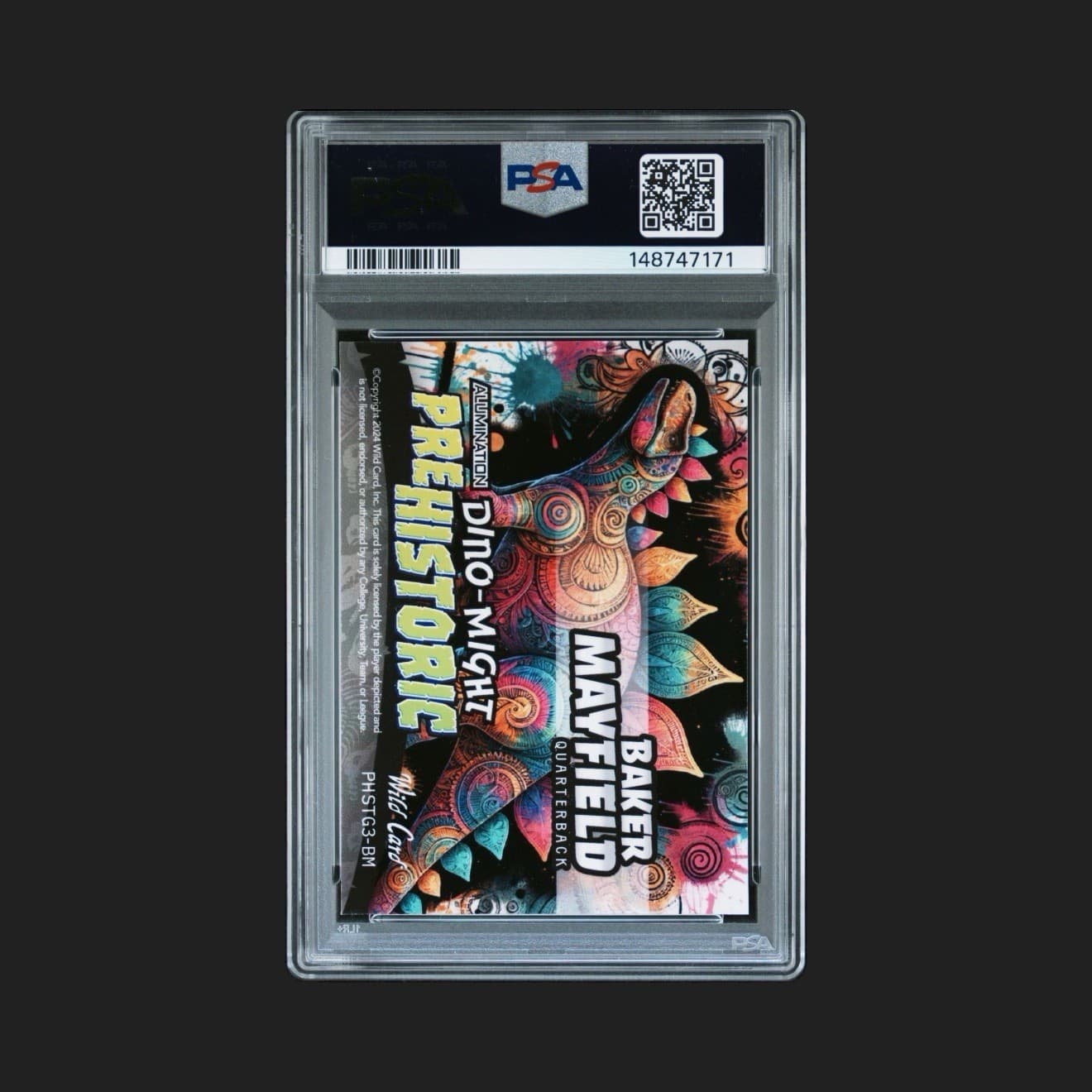 2024 Wild Card Alumination Baker Mayfield Dino-Might Stegosaurus Gold 1/1 PSA9 - Thumbnail 2