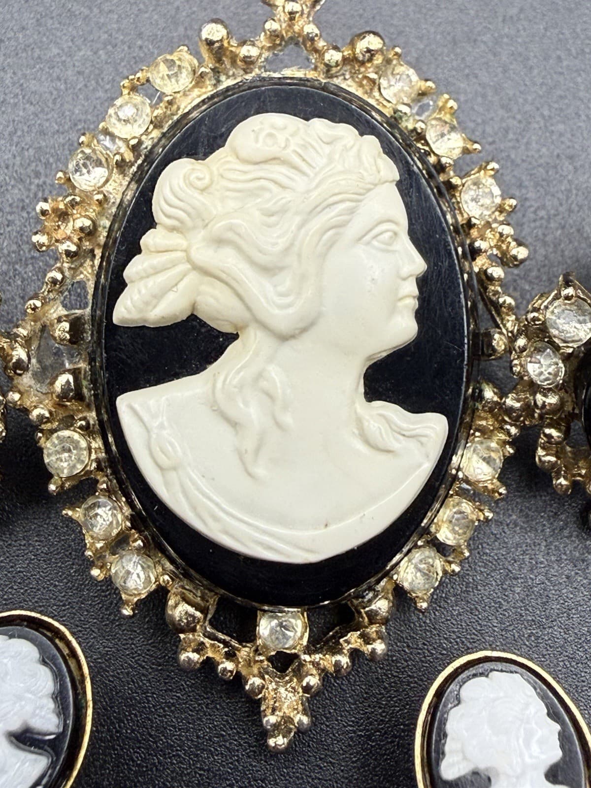 Assorted Vintage Black & White CAMEO Pins & Earrings - Thumbnail 2
