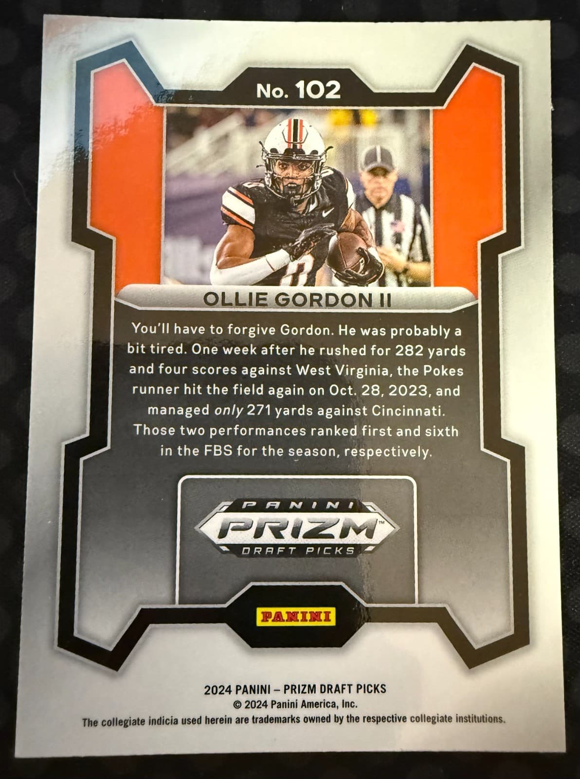 2024 Panini Prizm Draft Picks - Ollie Gordon II #102 Rated Prospects Silver (RC) - Thumbnail 2