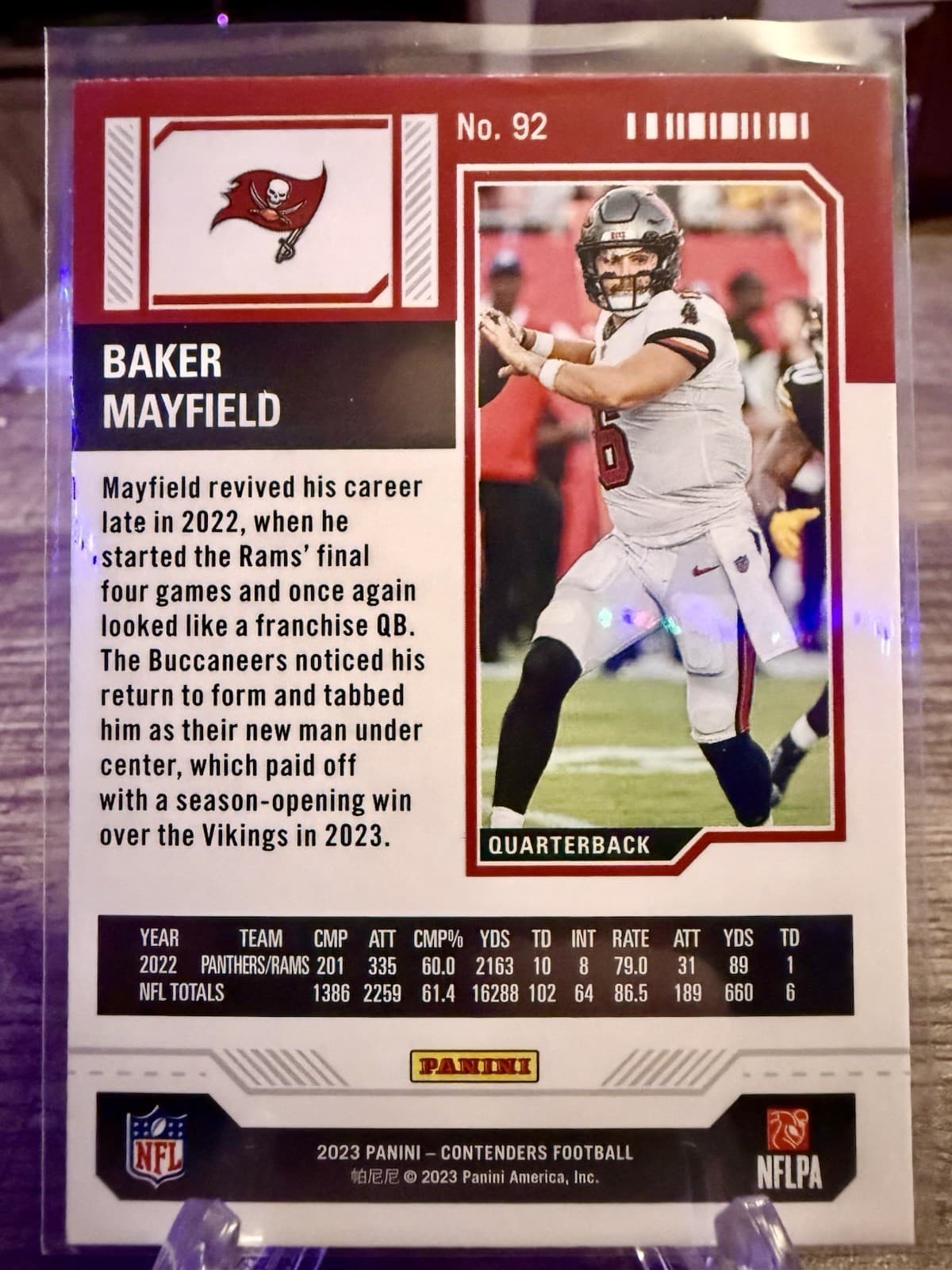 2023 Panini Contenders - Baker Mayfield #92 Red Game Ticket - Thumbnail 2