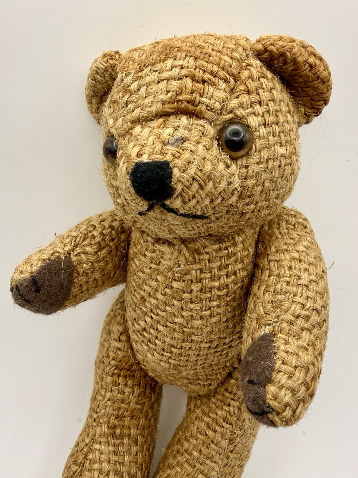 Vintage Brown Burlap Jointed Hand Crafted Teddy Bear Plush Stuffed Animal Toy - Thumbnail 2