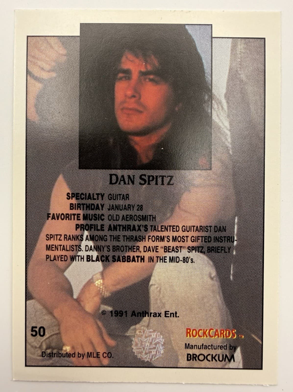 Vintage 1991 Brockum RockCards #50 Dan Spitz Anthrax Rock Hair Metal Band - Thumbnail 2