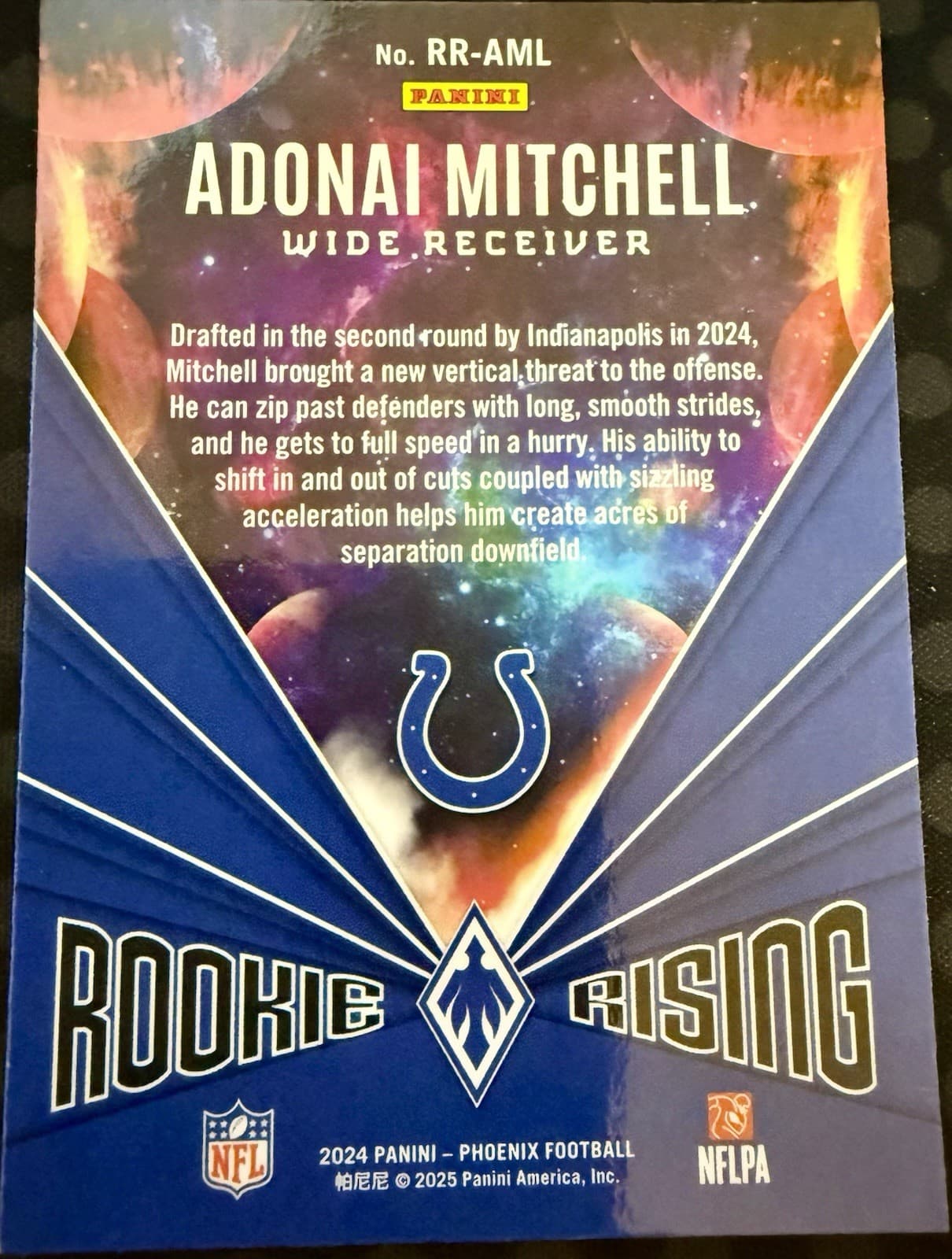 2024 Panini Phoenix Adonai Mitchell Rookie Rising Galaxy Silver #RR-AML - Thumbnail 2