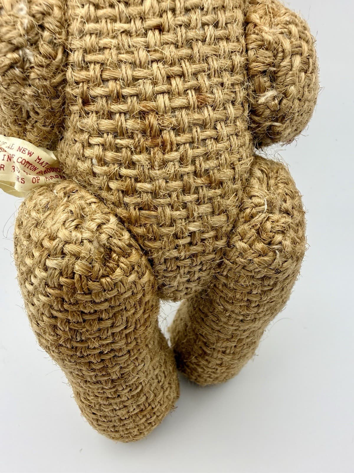 Vintage Brown Burlap Jointed Hand Crafted Teddy Bear Plush Stuffed Animal Toy - Thumbnail 5