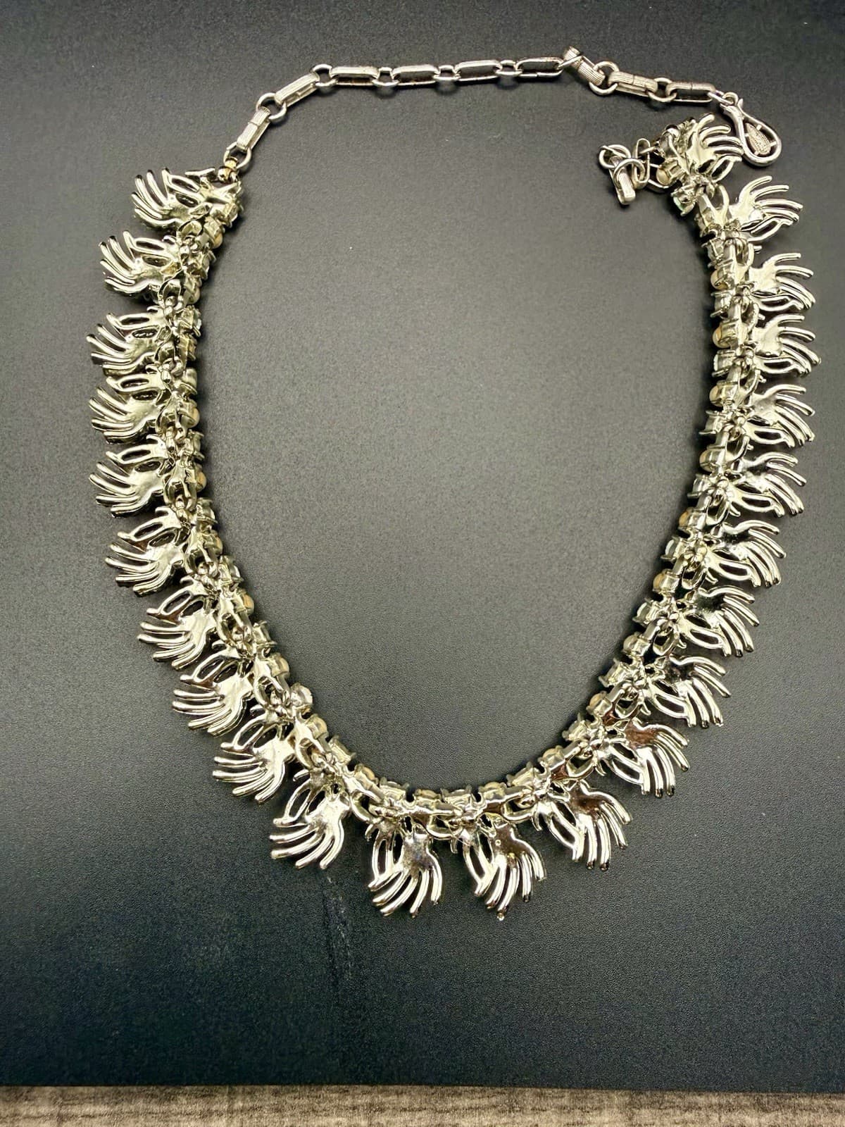 Vintage Rhinestone Fringe Necklace Coro AB Crystal Faux Pearl Bib - Thumbnail 6