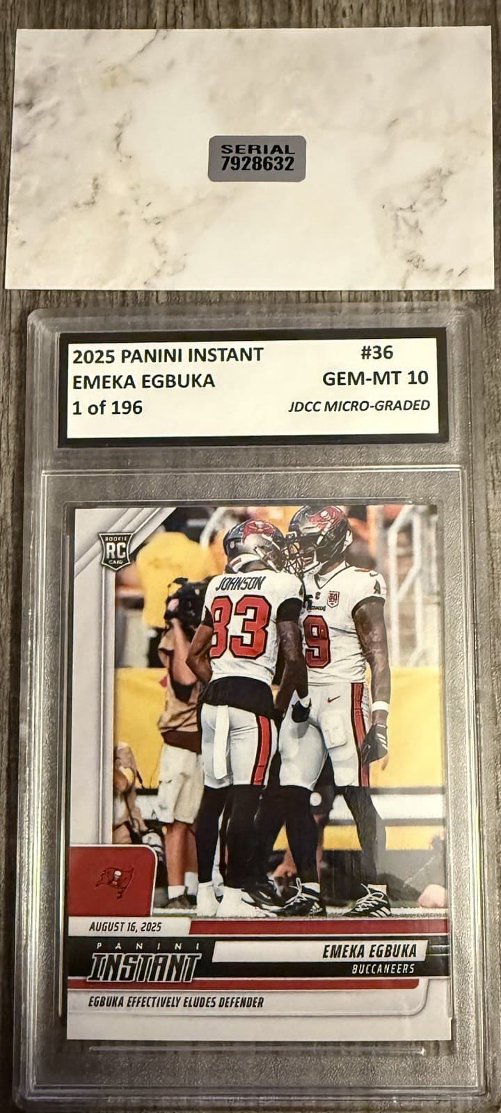 2025 Panini Instant Emeka Egbuka RC #36 Graded JDCC Gem Mint 10 COA /196 - Thumbnail 6