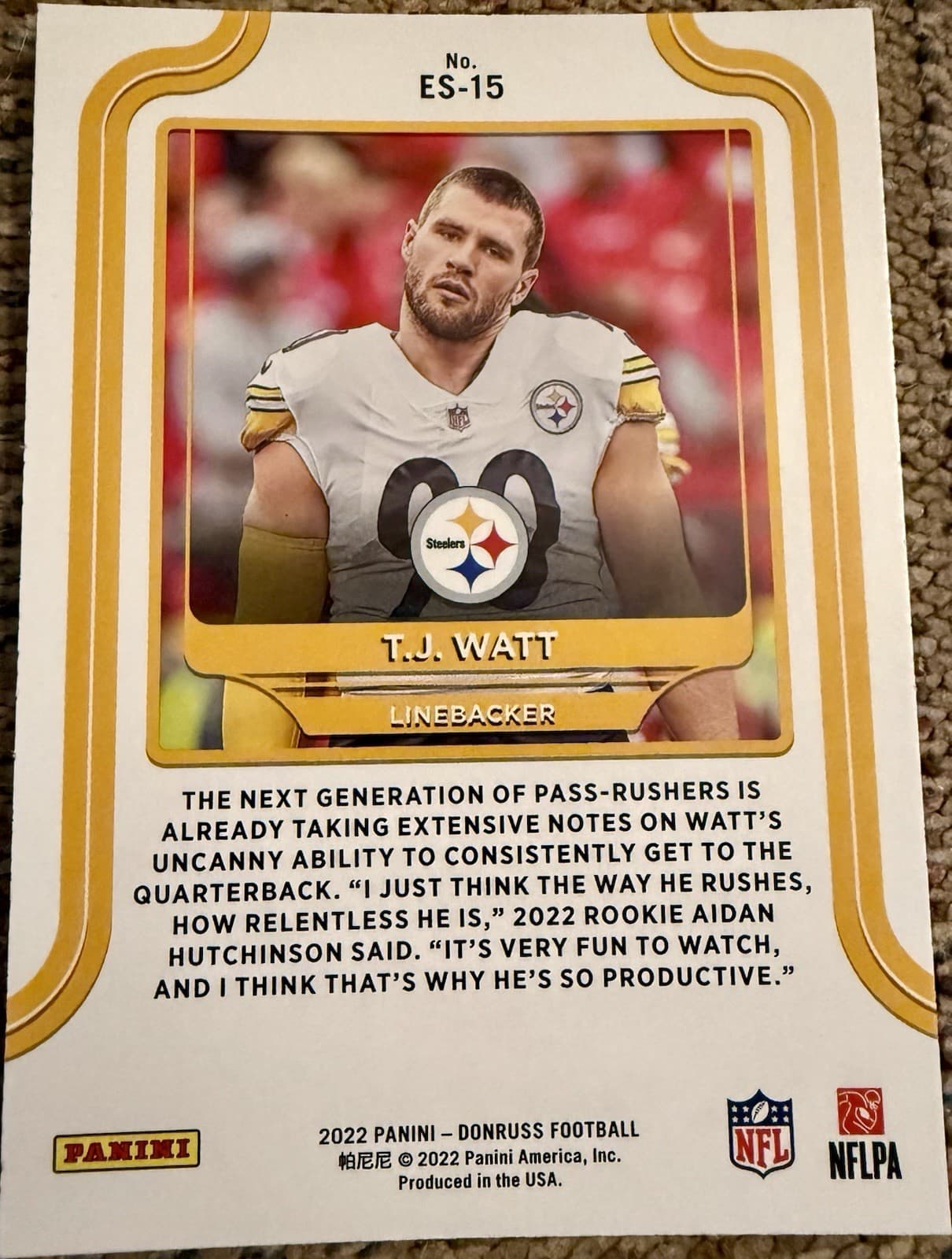 2022 Donruss Football Elite Series T.J. WATT Prizm Wave #ES-15 Steelers - Thumbnail 2