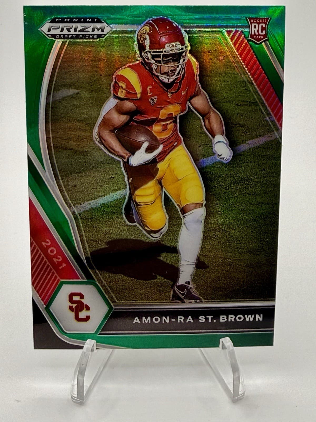 2021 Panini Prizm Draft Picks - Amon-Ra St. Brown #133 Green Prizm (RC) USC - Thumbnail 4