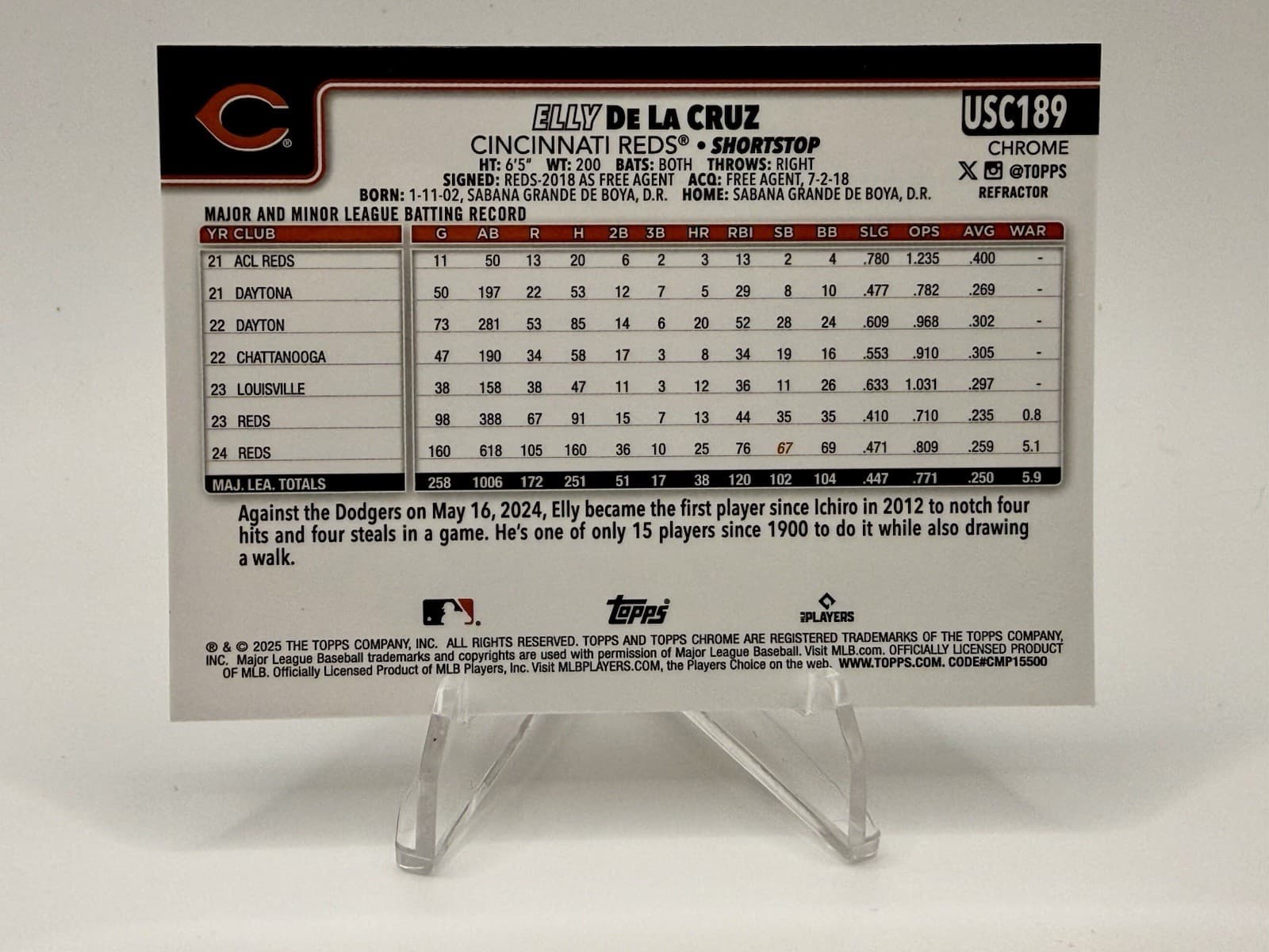 2025 Topps Chrome Update Elly De La Cruz Refractor #USC189 Cincinnati Reds - Thumbnail 2