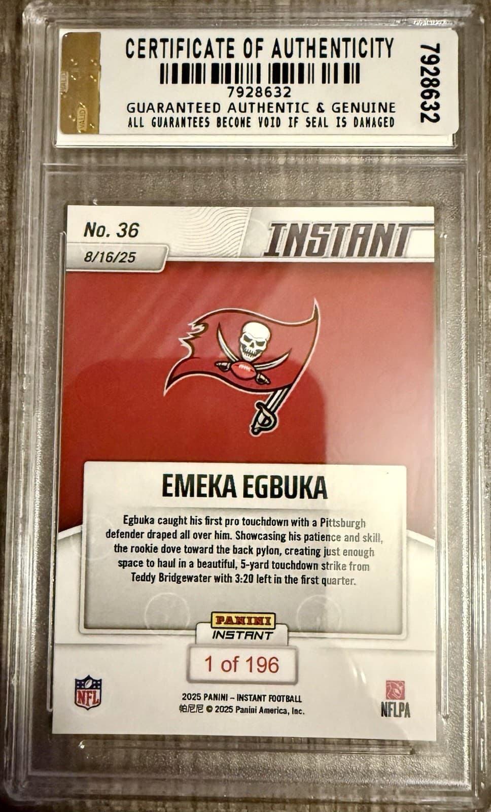 2025 Panini Instant Emeka Egbuka RC #36 Graded JDCC Gem Mint 10 COA /196 - Thumbnail 2