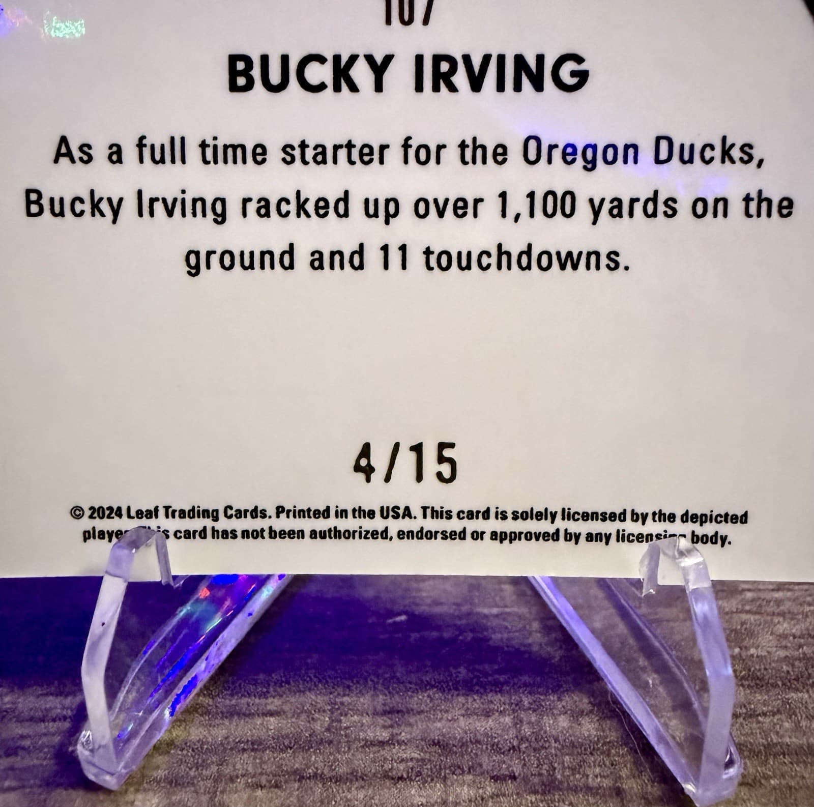 2024 Leaf Press Pass Reflector #107 Bucky Irving - Red 04/15 RC - Thumbnail 3