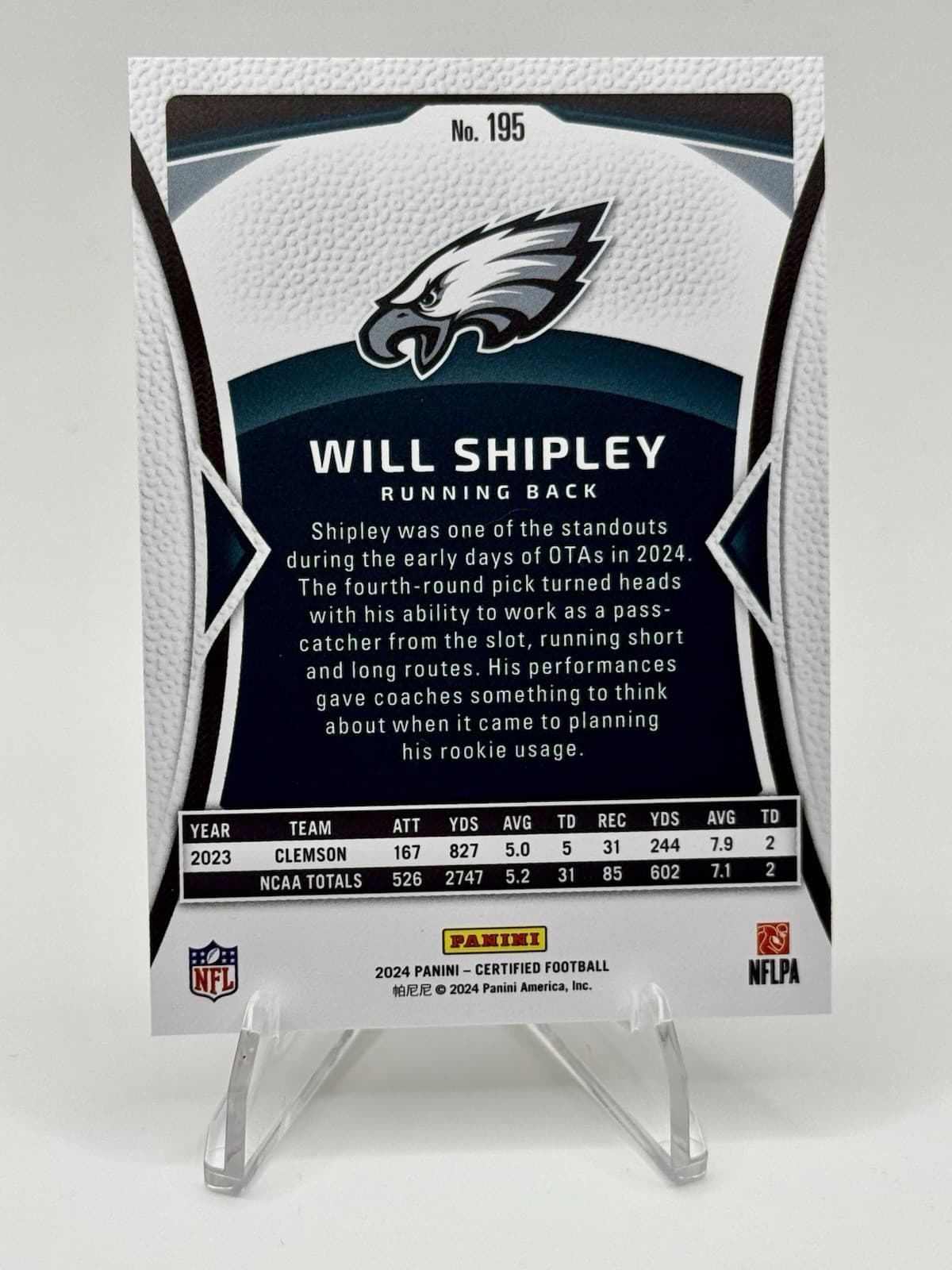 2024 Panini Certified Will Shipley RC Red Mirror 032/100 #195 - Thumbnail 2
