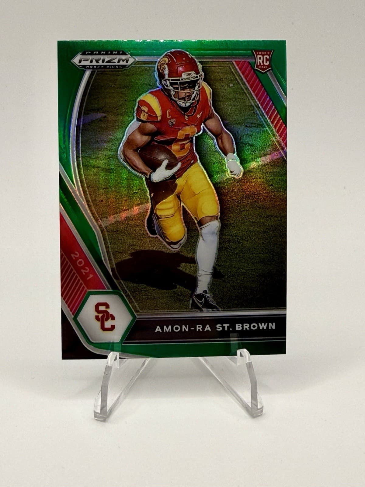2021 Panini Prizm Draft Picks - Amon-Ra St. Brown #133 Green Prizm (RC) USC - Thumbnail 3