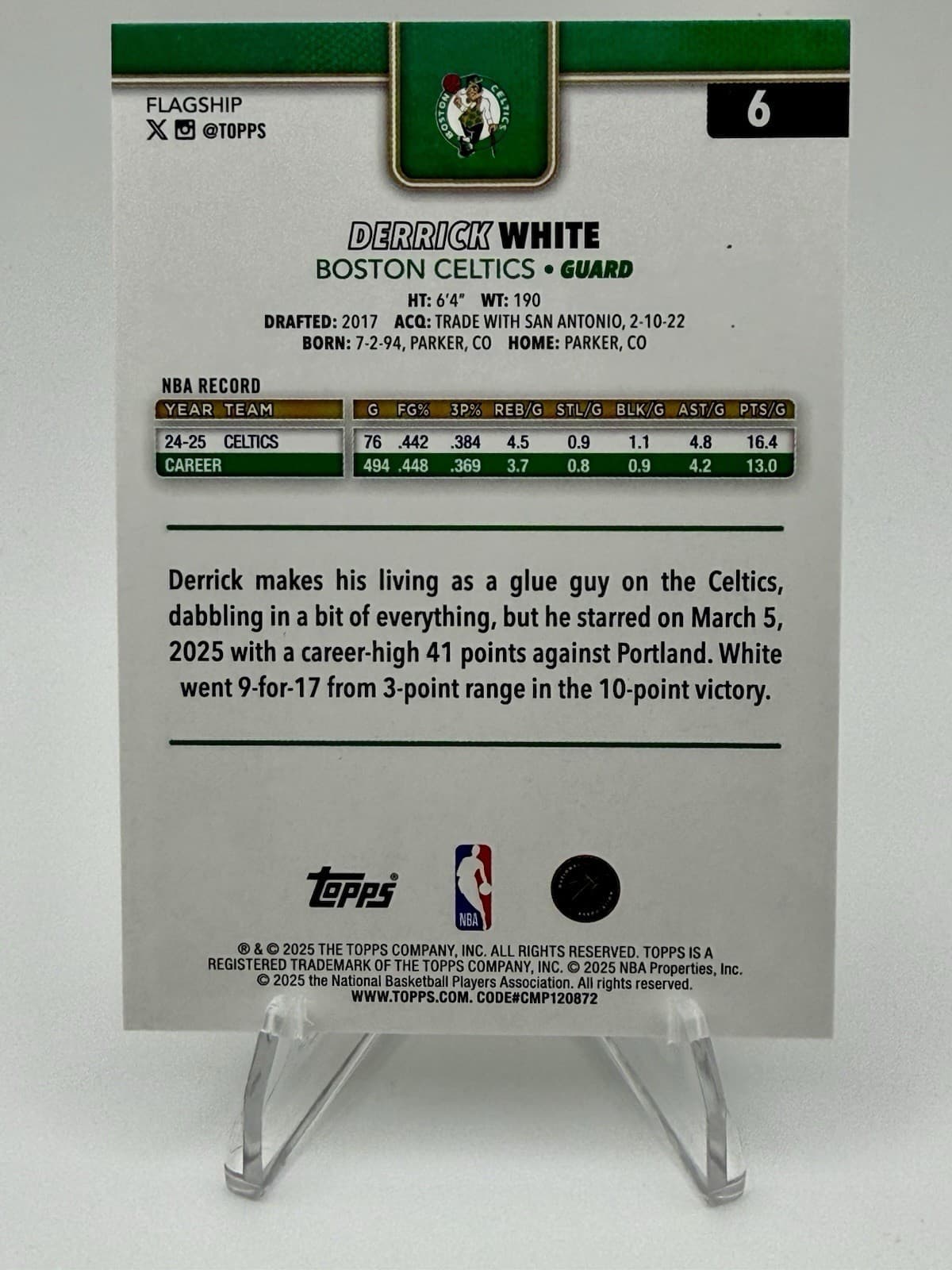 2025-26 Topps Flagship Basketball Derrick White #6 - Thumbnail 2