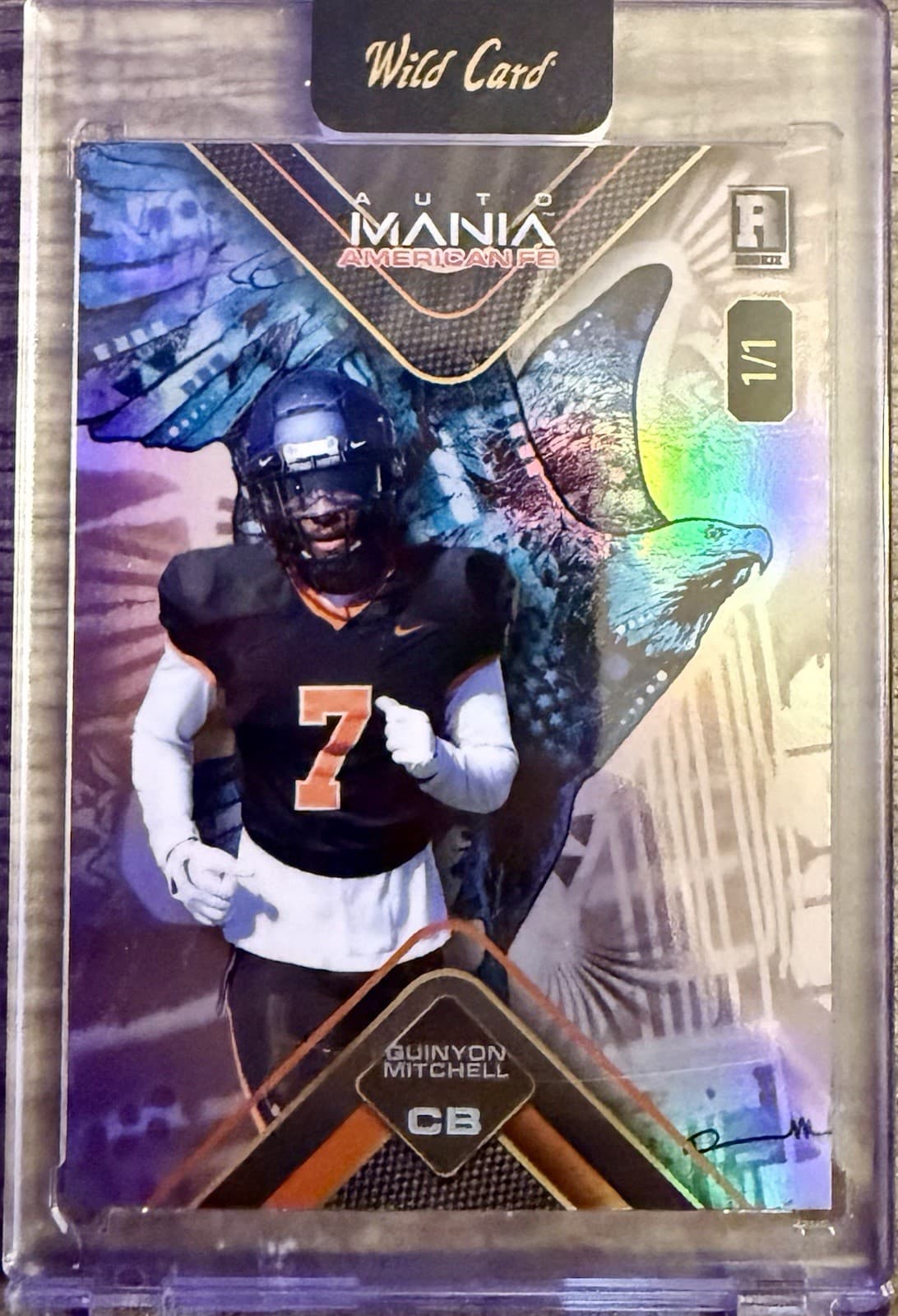 2024 WILD CARD AUTO MANIA 1/1 ROOKIE QUINYON MITCHELL PRISM REFRACT PAINT EAGLE - Thumbnail 4