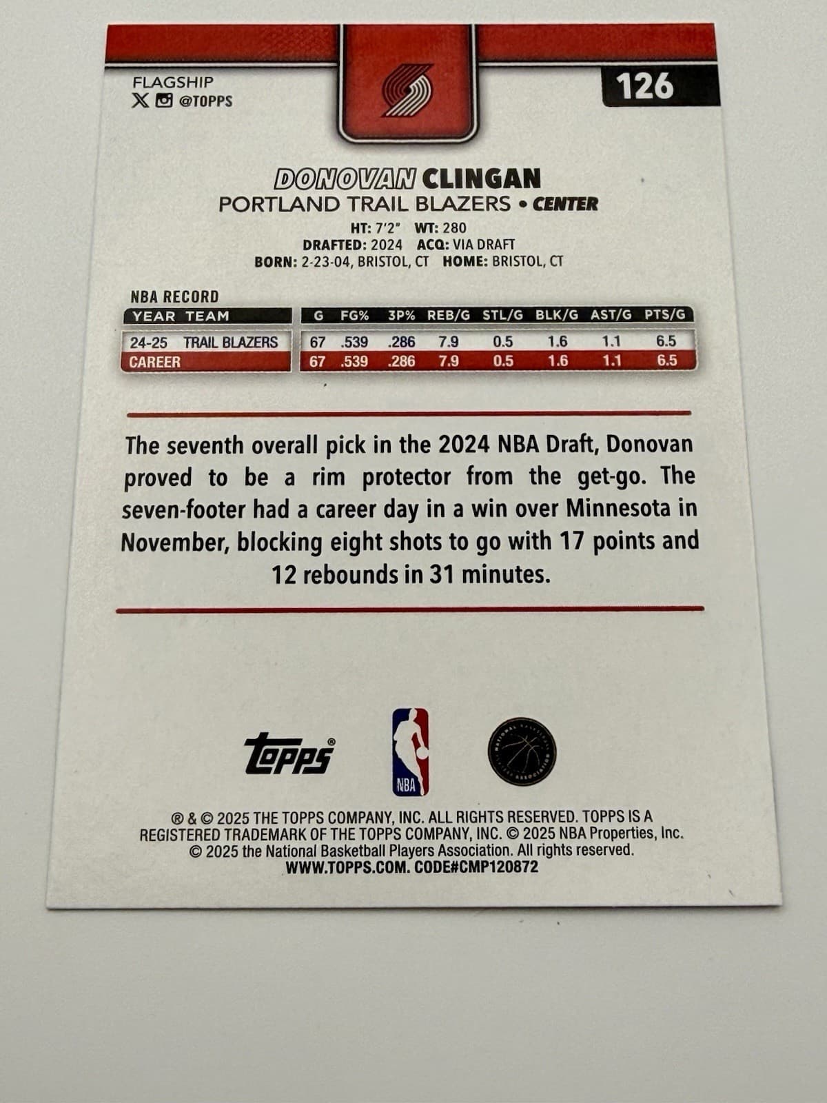 2025-26 Topps Flagship - Donovan Clingan #126 - Thumbnail 4