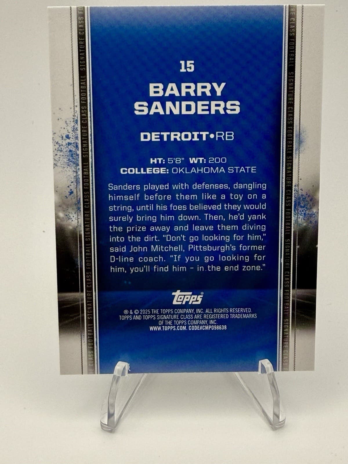 2025 Topps Signature Class Barry Sanders 1989 Draft Class #15 Detroit Lions - Thumbnail 2
