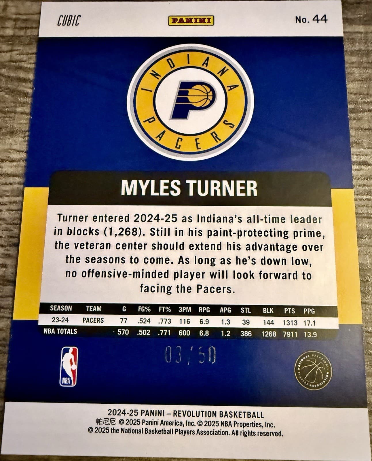 2024-2025 Panini Revolution Myles Turner Green Prism Refractor /50 #44 - Thumbnail 2