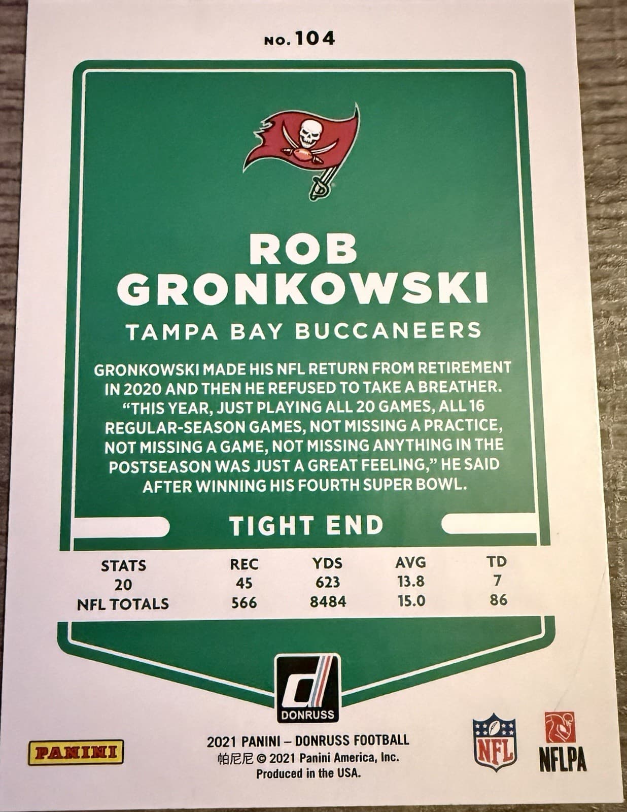 2021 Panini Donruss - Rob Gronkowski #104 - Thumbnail 4
