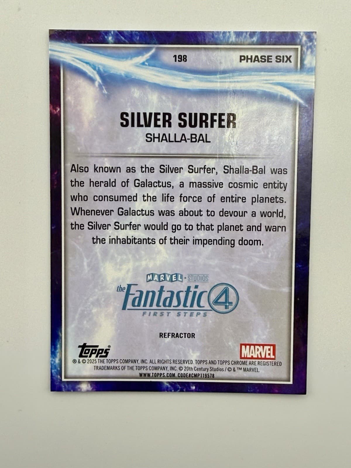 2025 Topps Chrome Marvel Studios Shalla-Bal Silver Surfer Debut Refractor #198 - Thumbnail 2