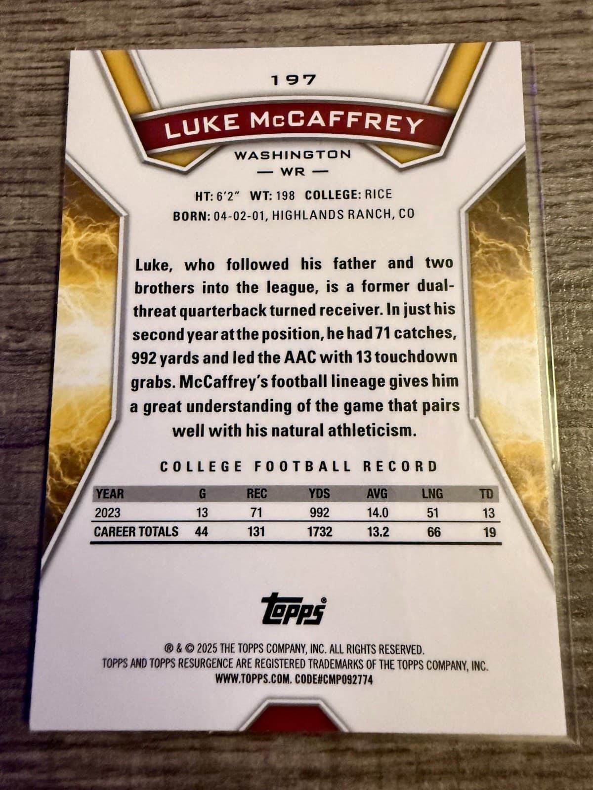 2024 Topps Resurgence - Rookies Luke McCaffrey #197 Refractor (RC) - Thumbnail 6