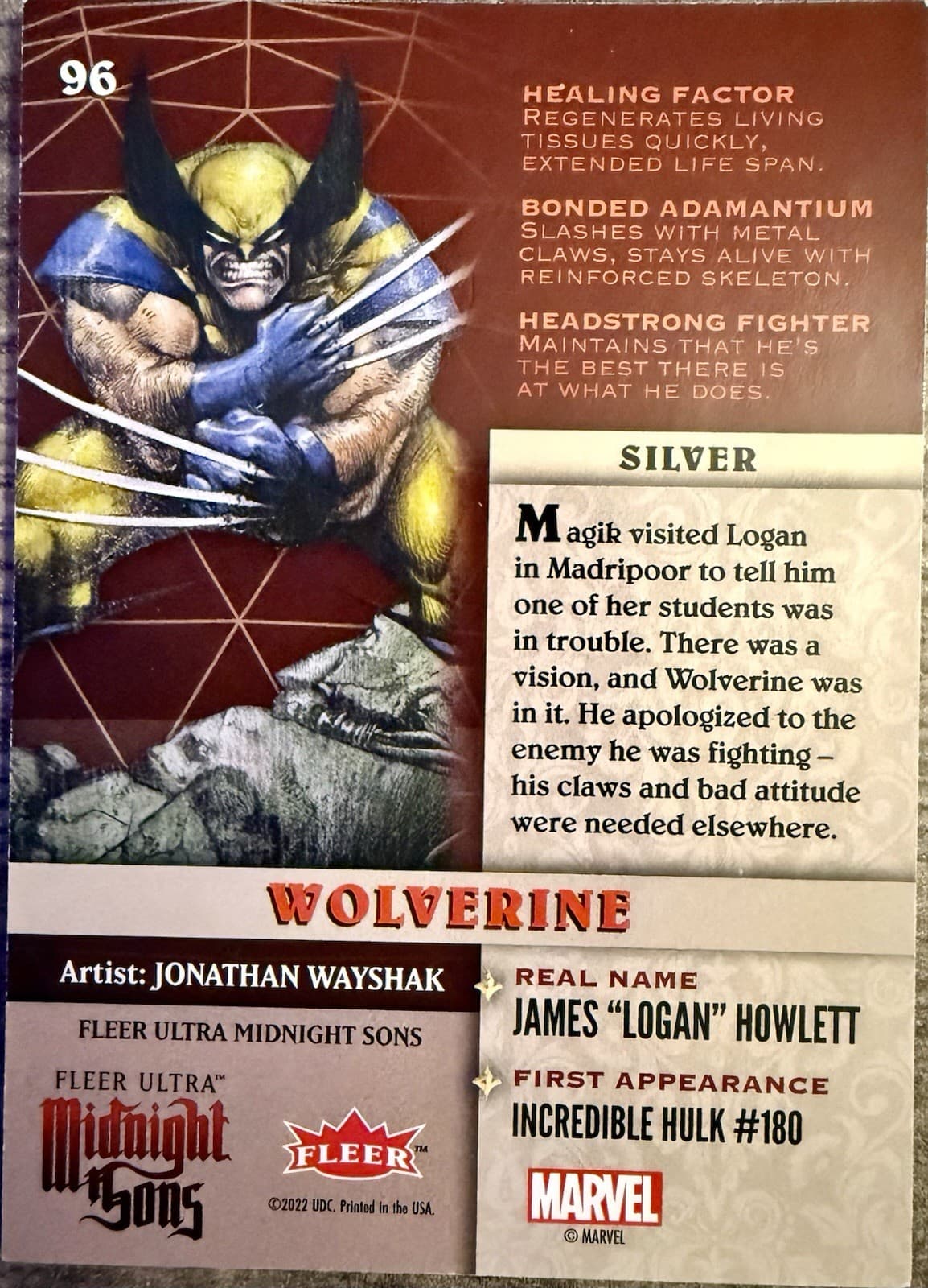 2023 Fleer Ultra Marvel Midnight Sons Silver Wolverine #96 - Thumbnail 2