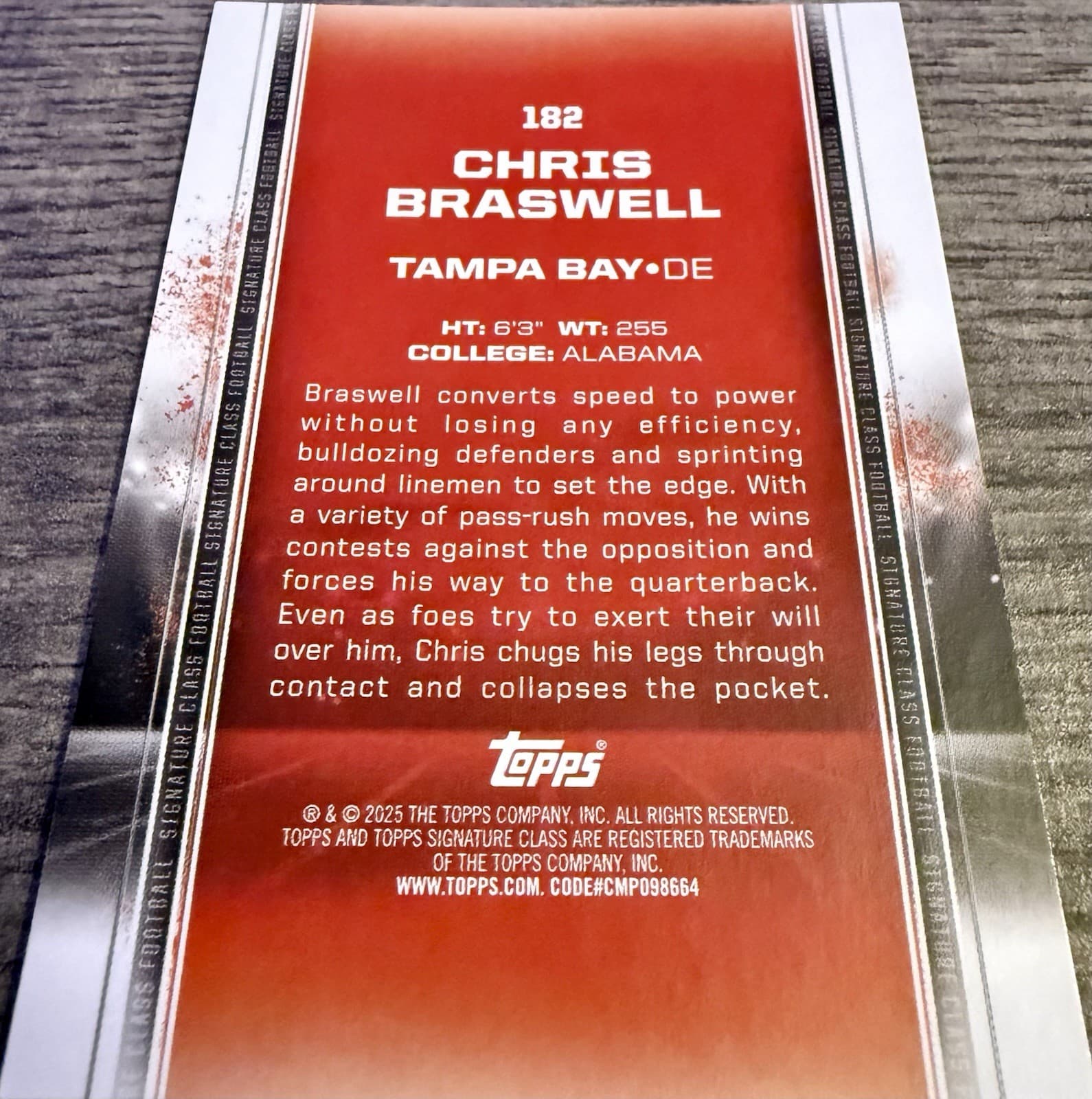 2024 Topps Signature Class - Rookies Chris Braswell #182 (RC) Draft Class - Thumbnail 2