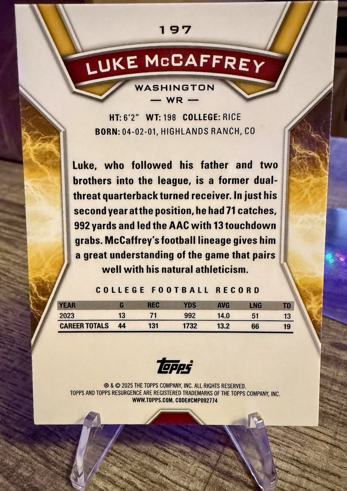 2024 Topps Resurgence - Rookies Luke McCaffrey #197 Refractor (RC) - Thumbnail 4