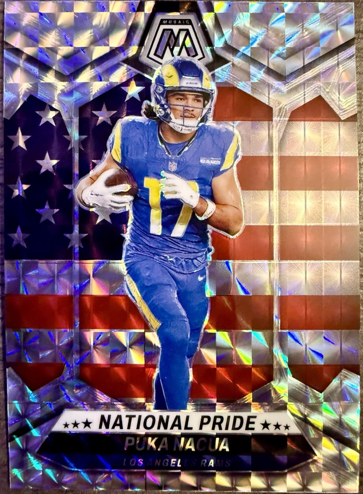 2024 Panini Mosaic Puka Nacua Silver Mosaic Prism National Pride #264 - Thumbnail 3