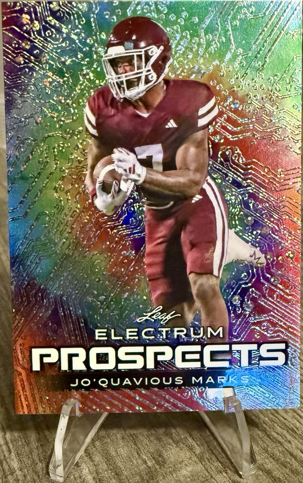 2024 Leaf Electrum Prospects Jo’Quavious Marks Tie-Dye Rainbow Foil 22/25 #195