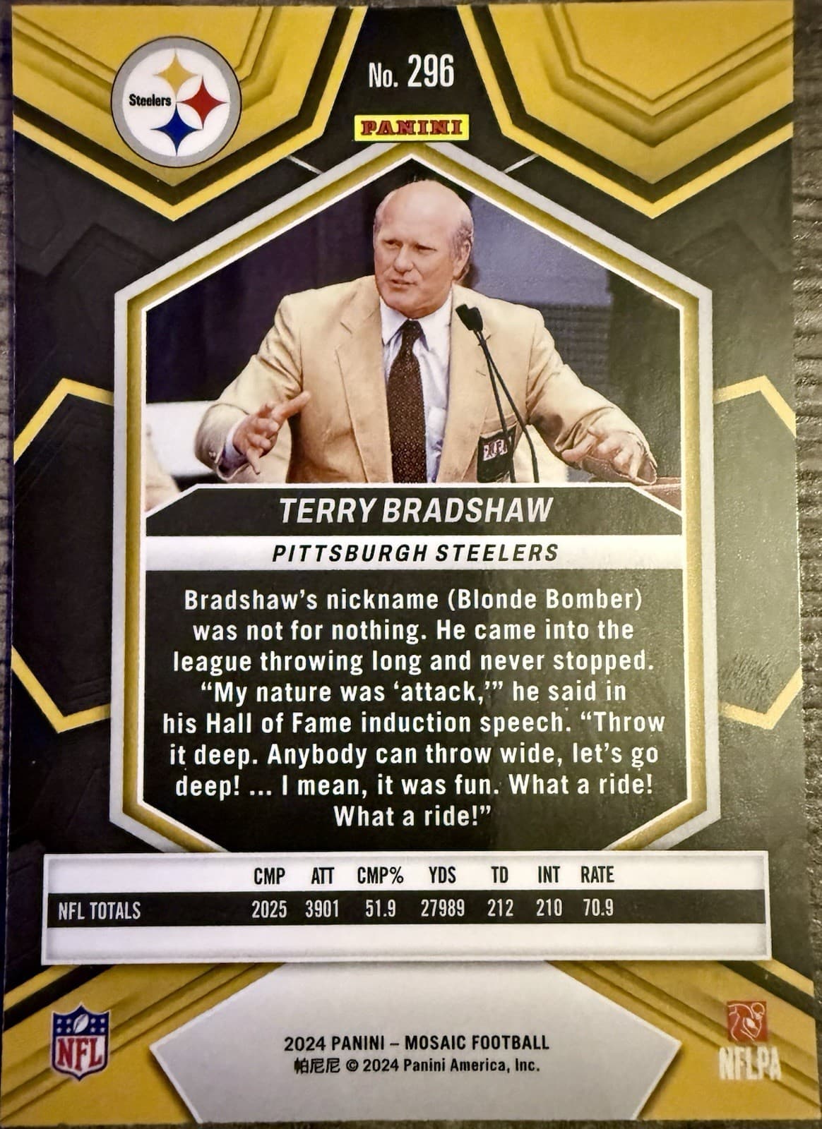 2024 Panini Mosaic - Hall of Fame Terry Bradshaw #296 - Thumbnail 2