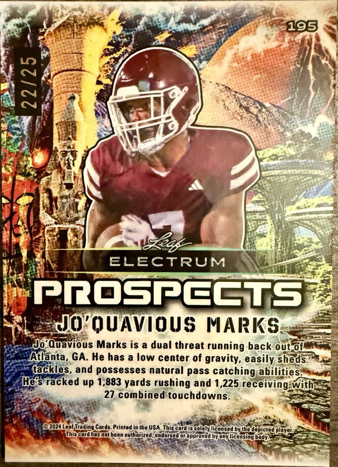 2024 Leaf Electrum Prospects Jo’Quavious Marks Tie-Dye Rainbow Foil 22/25 #195 - Thumbnail 2