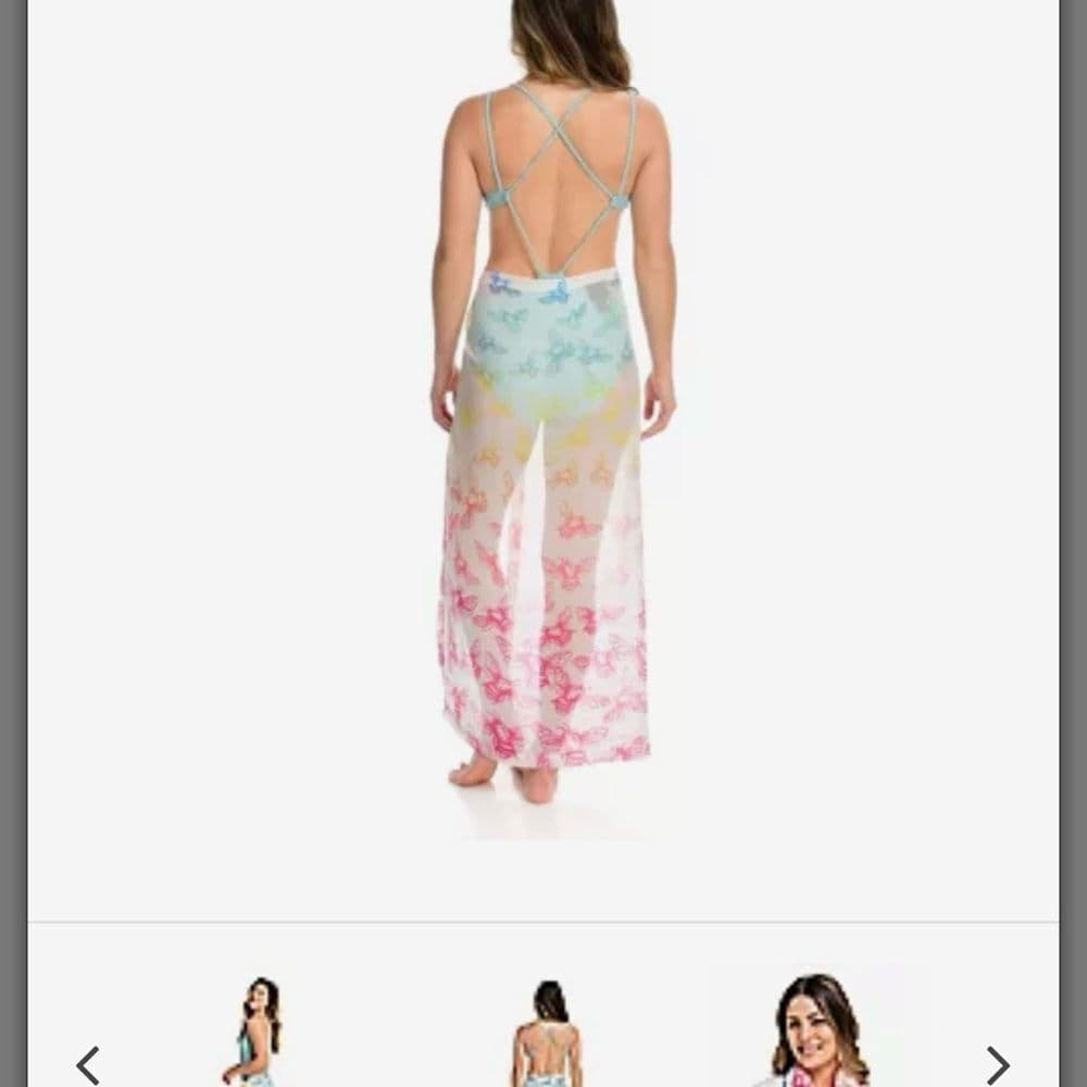 Colorful Butterfly Print Sheer Scarf - Thumbnail 3