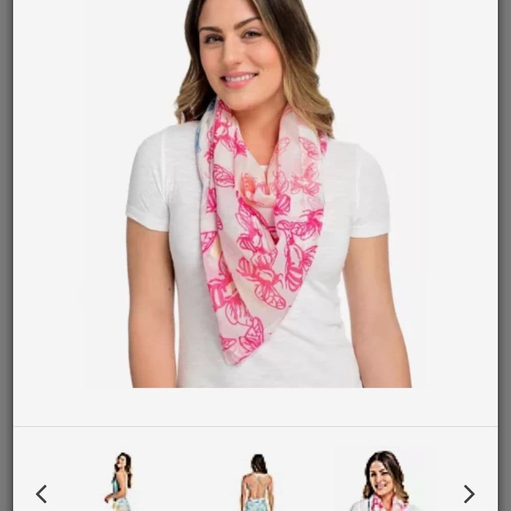 Colorful Butterfly Print Sheer Scarf - Thumbnail 4