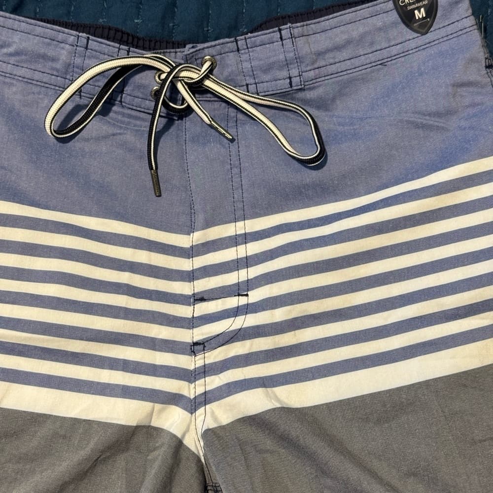Men's Blue and Gray Striped Swim Shorts - Thumbnail 2