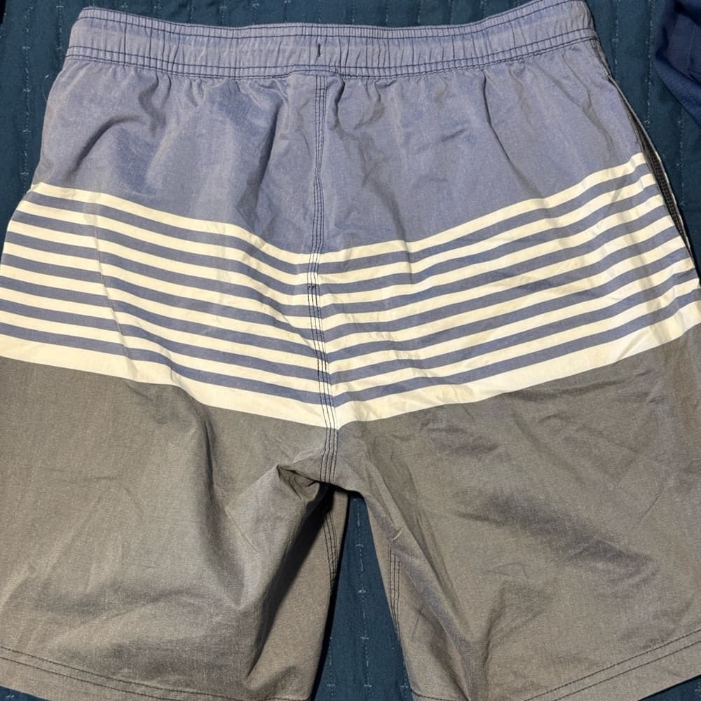Men's Blue and Gray Striped Swim Shorts - Thumbnail 6