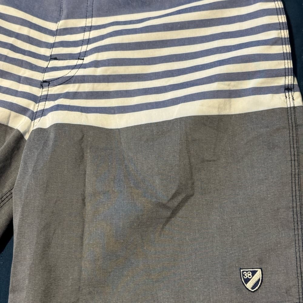 Men's Blue and Gray Striped Swim Shorts - Thumbnail 3