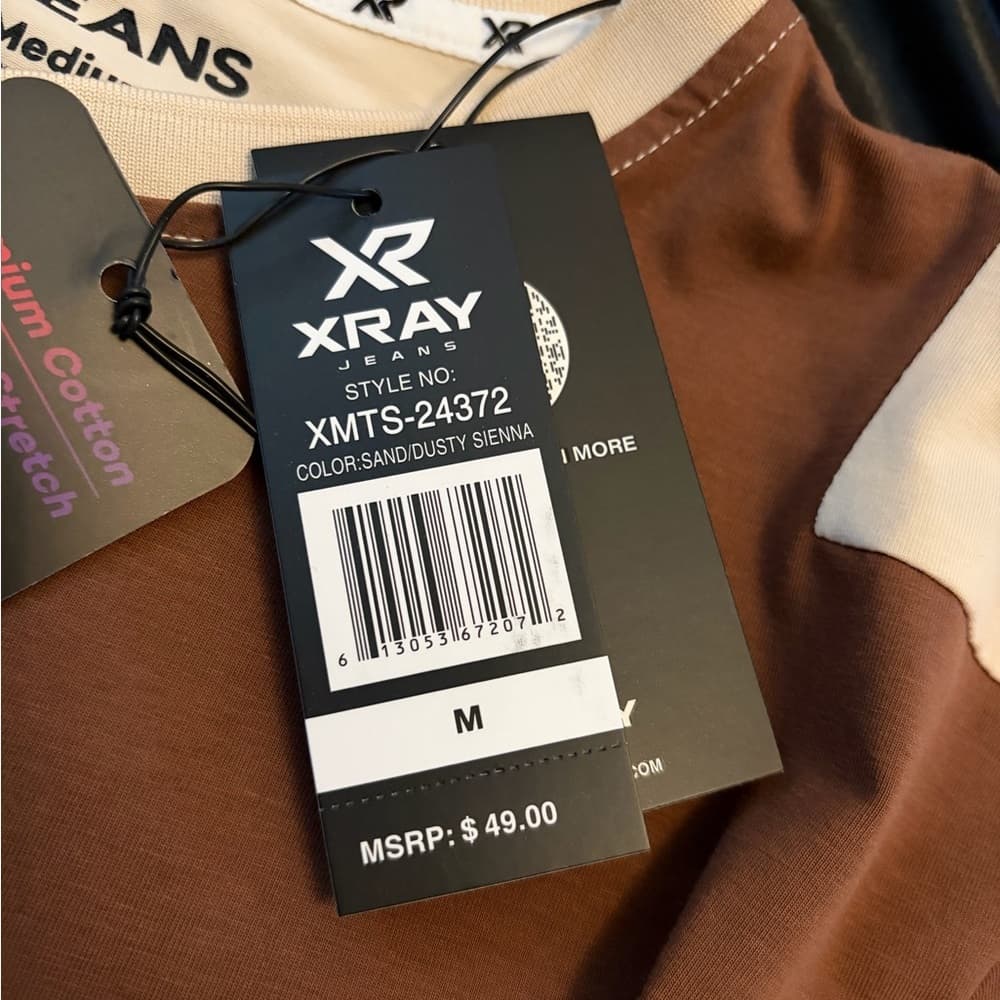Men's Casual Brown and Cream Colorblock Tee - Thumbnail 7