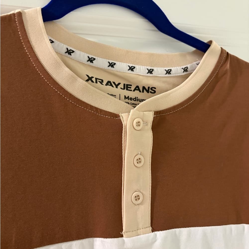 Men's Casual Brown and Cream Colorblock Tee - Thumbnail 4