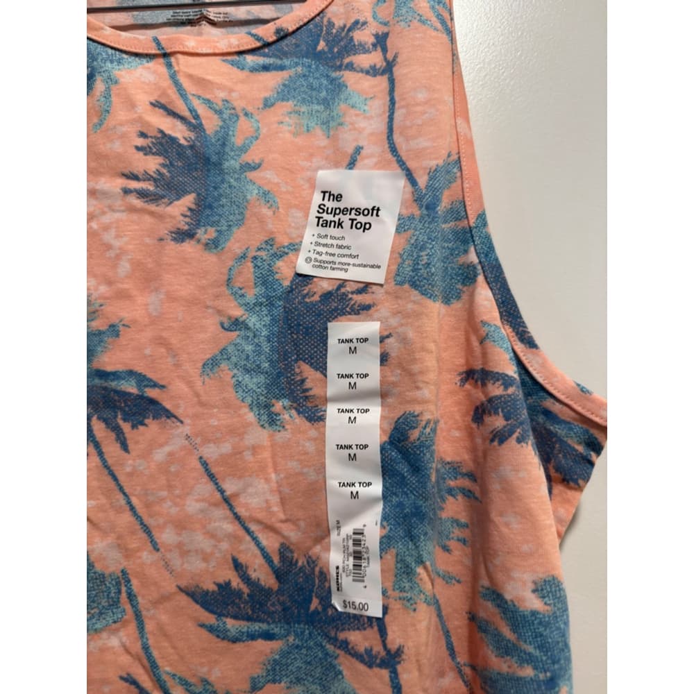 Men’s‎ Sonoma Tank Top Size M Peach Blue Palm Print - Thumbnail 2
