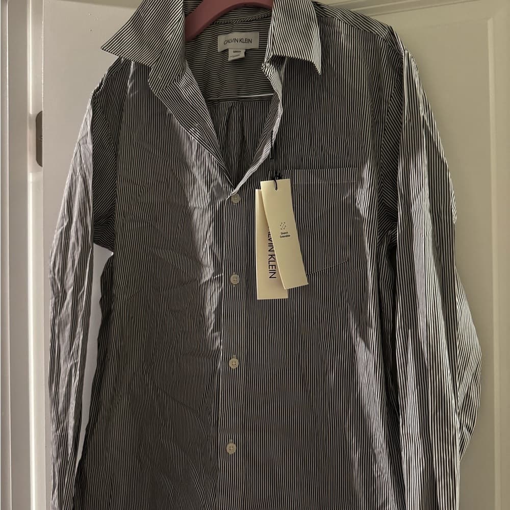 Calvin Klein Gray Dress Shirt Classic Point Collar - Thumbnail 2