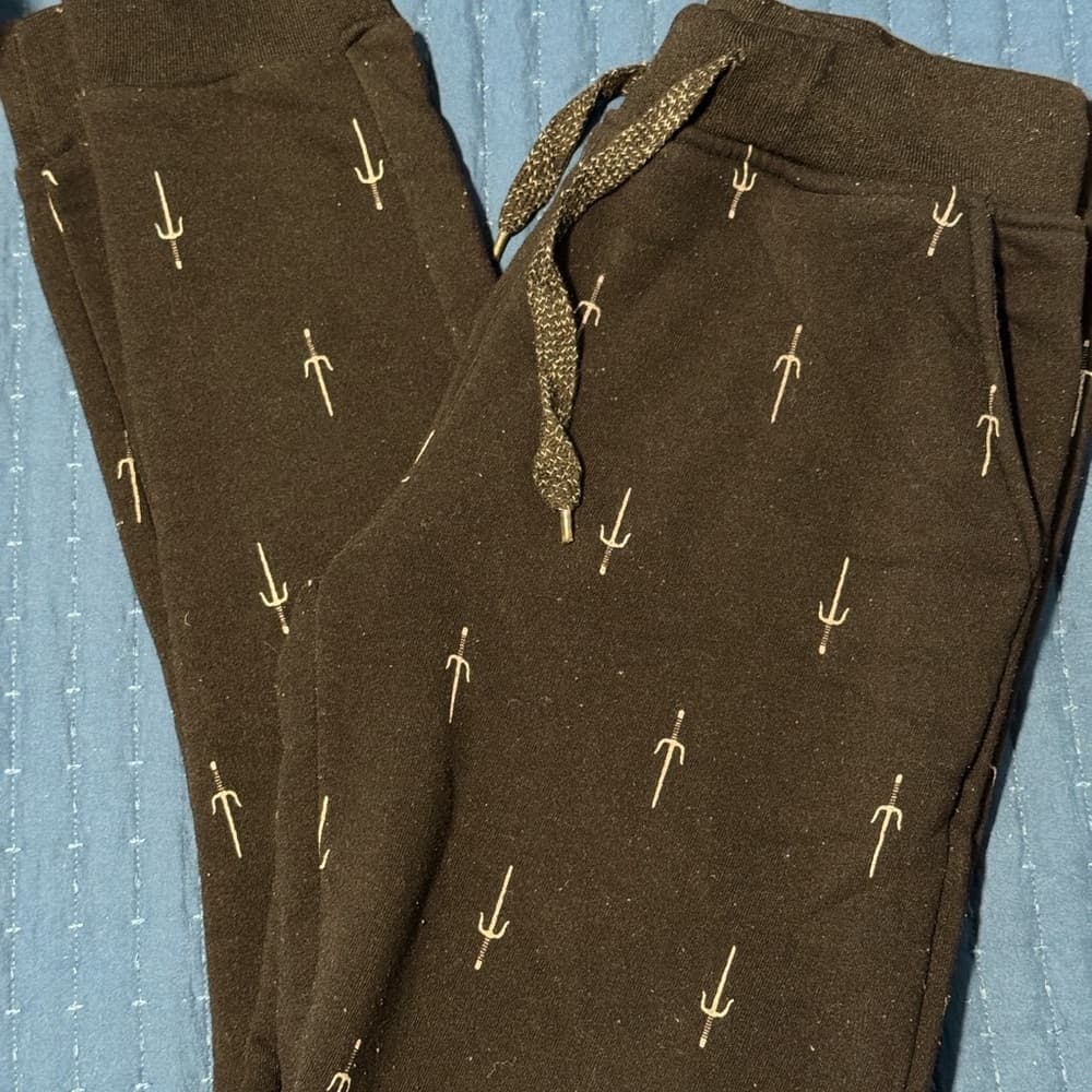 Black Joggers with Sword Pattern Soft Stretch Fabric