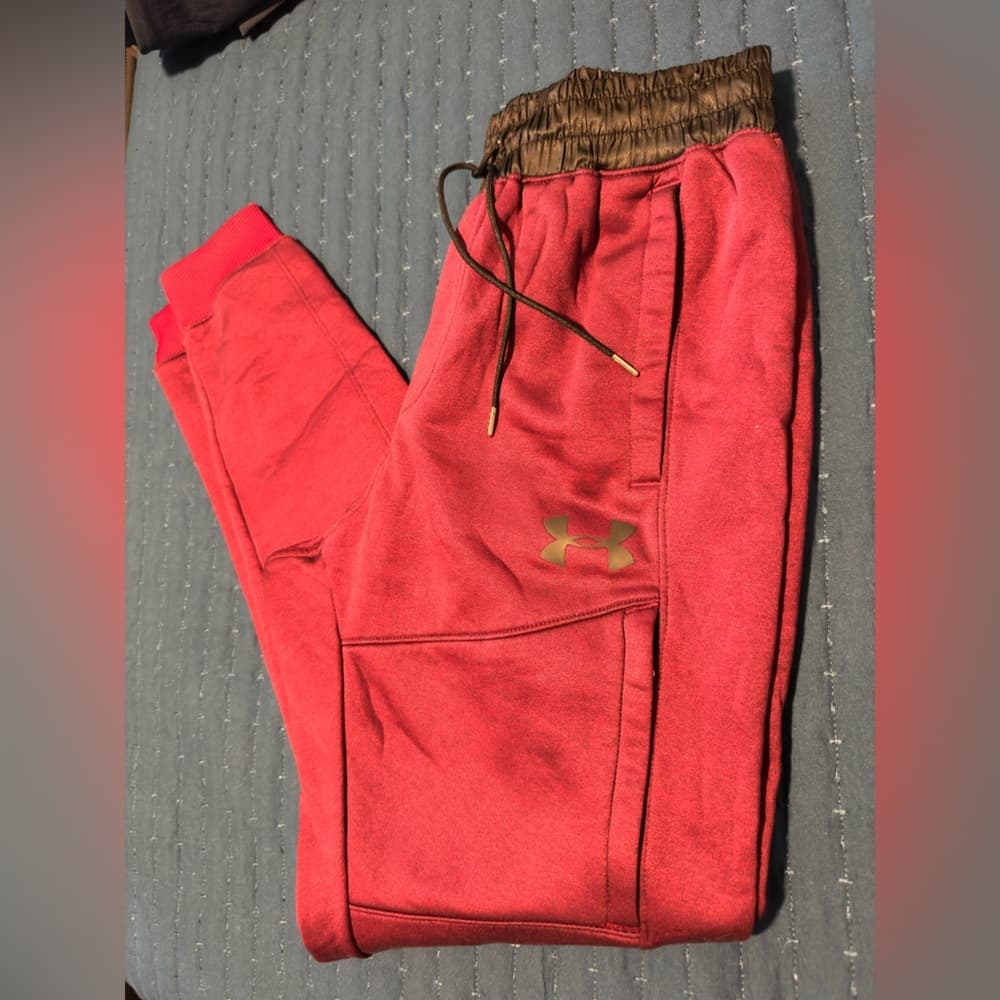Under Armour Red Joggers with Gold Logo