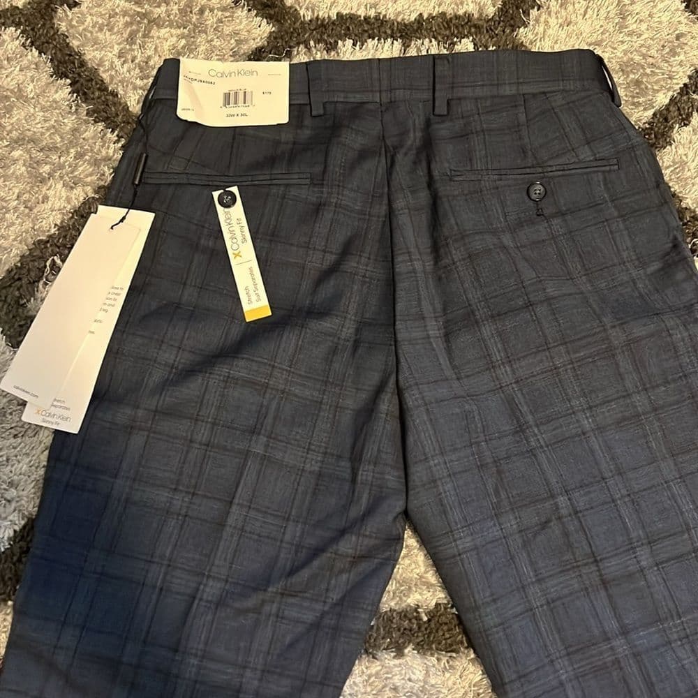 Calvin Klein Men's Navy Plaid Pants - Thumbnail 2