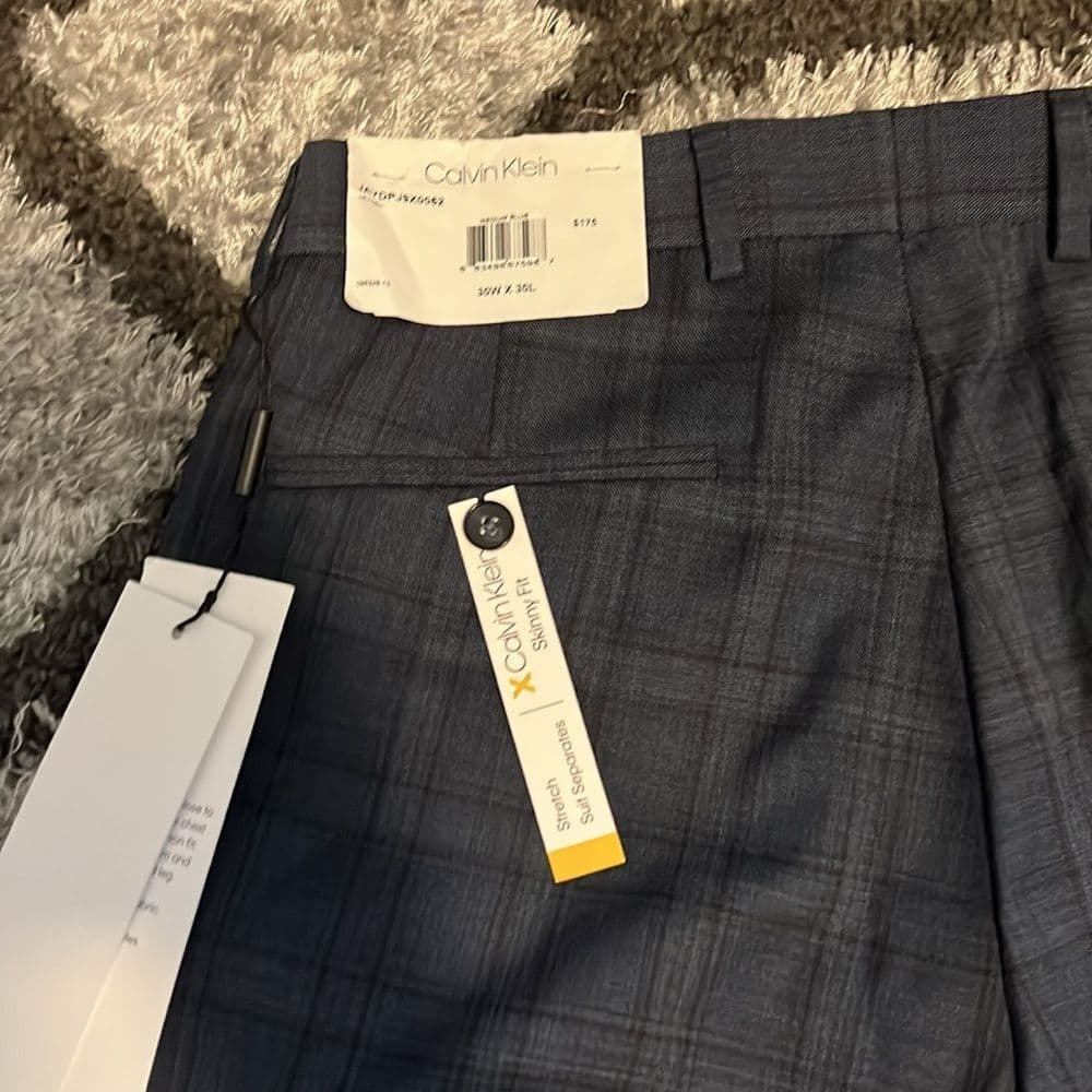 Calvin Klein Men's Navy Plaid Pants - Thumbnail 3
